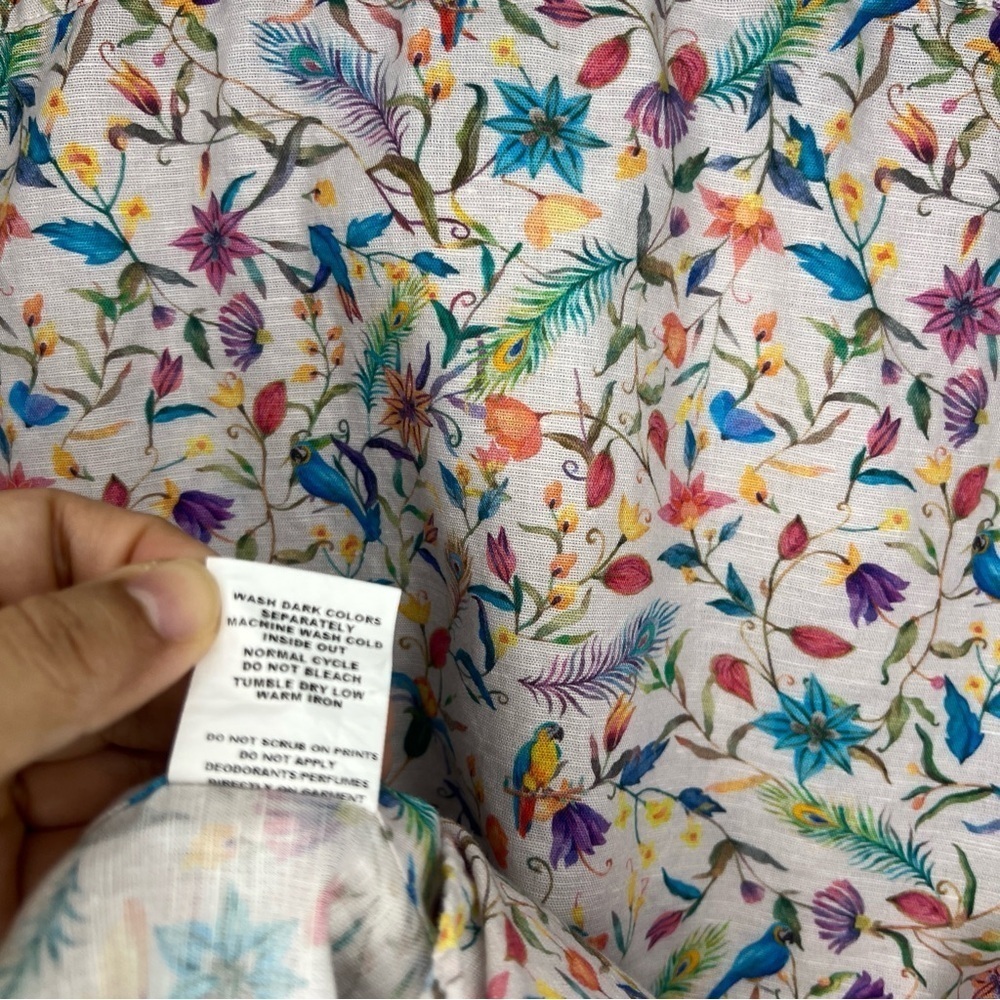Allen Solly Button Down Linen Cotton Multi Color floral & Bird 39 - Picture 5 of 8